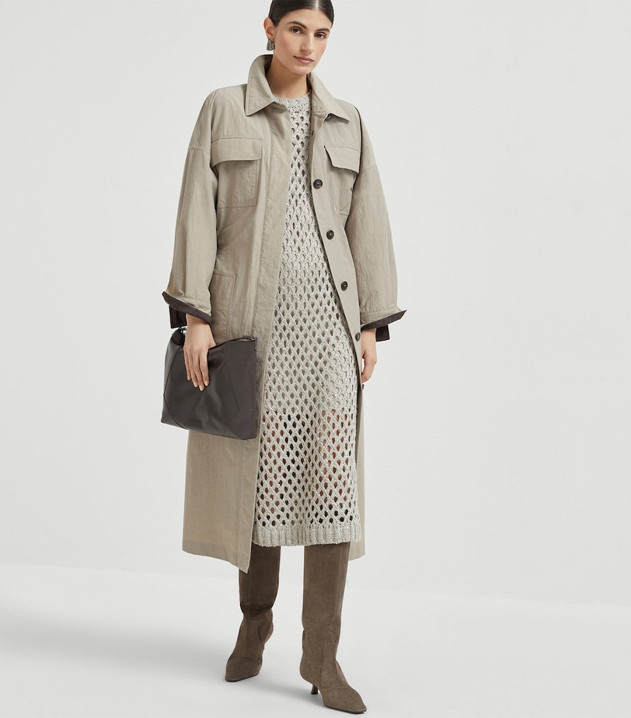 Brunello Cucinelli Grey Net Dazzling Knitted Midi Dress