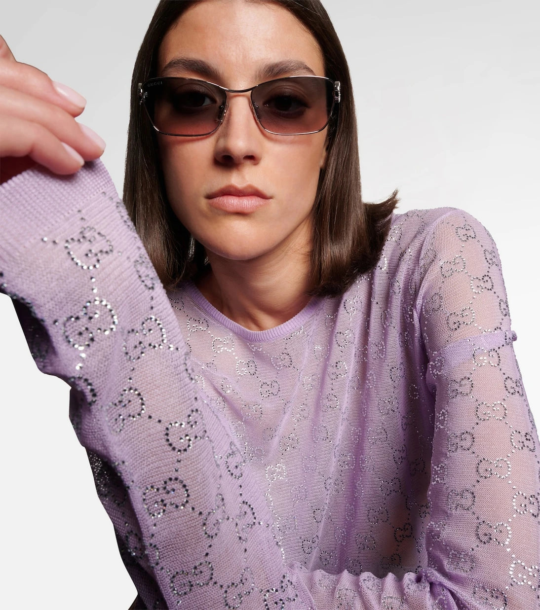 غوتشي - نظارات شمسية مستطيلة مزينة بكريستال Interlocking G