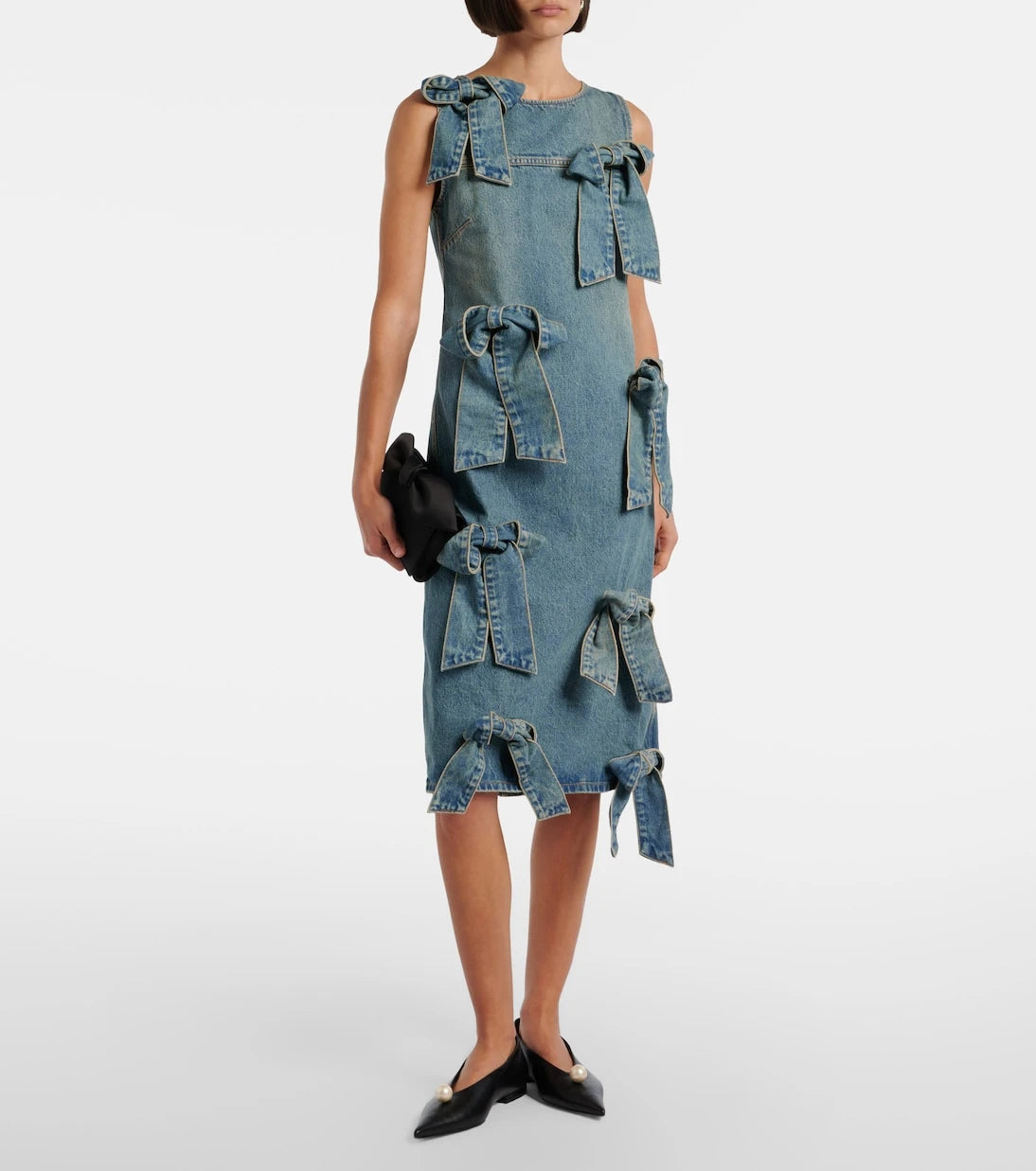 Ganni - Bow-detail denim midi dress