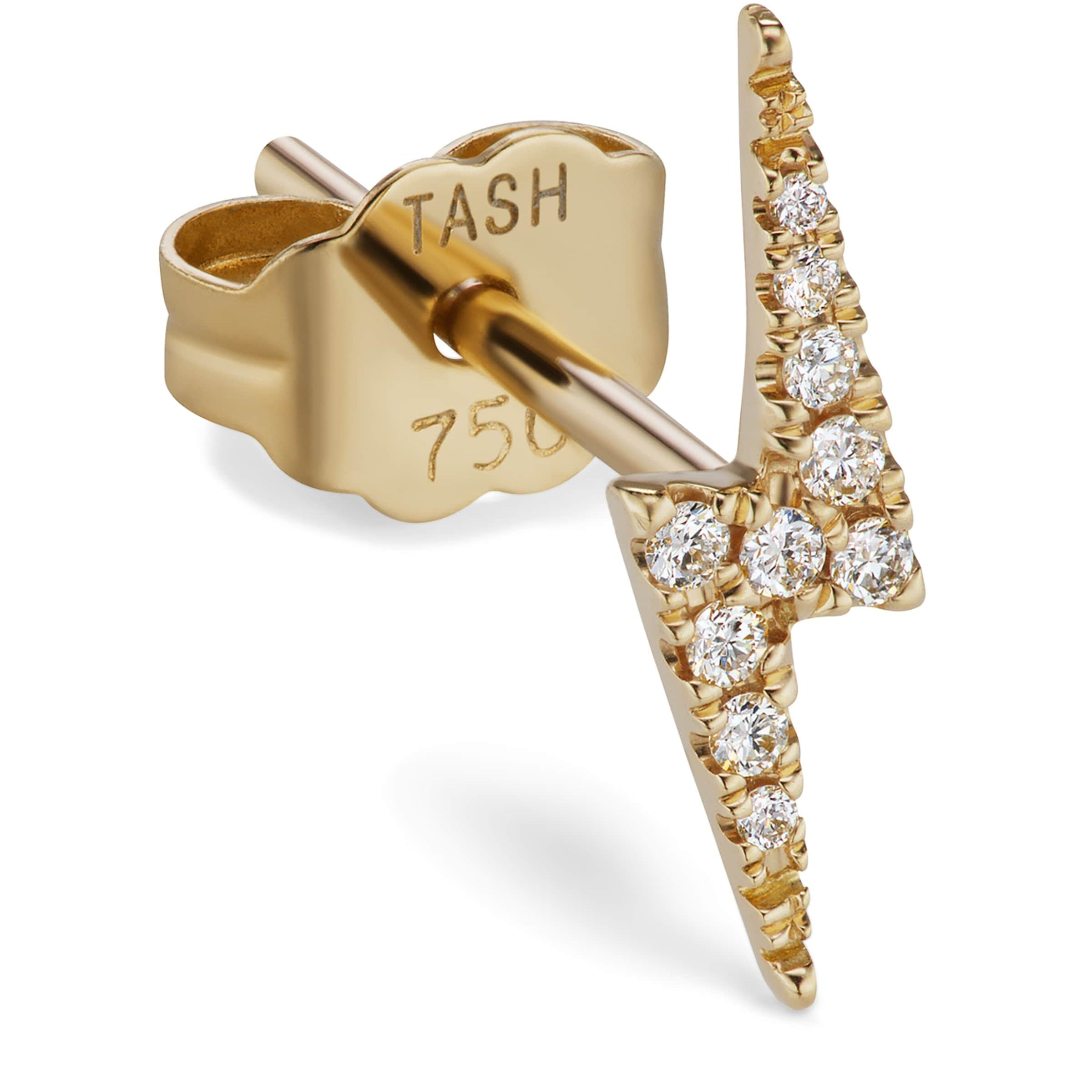 Yellow Gold and Diamond Lightning Bolt Threaded Stud Earring (11mm)