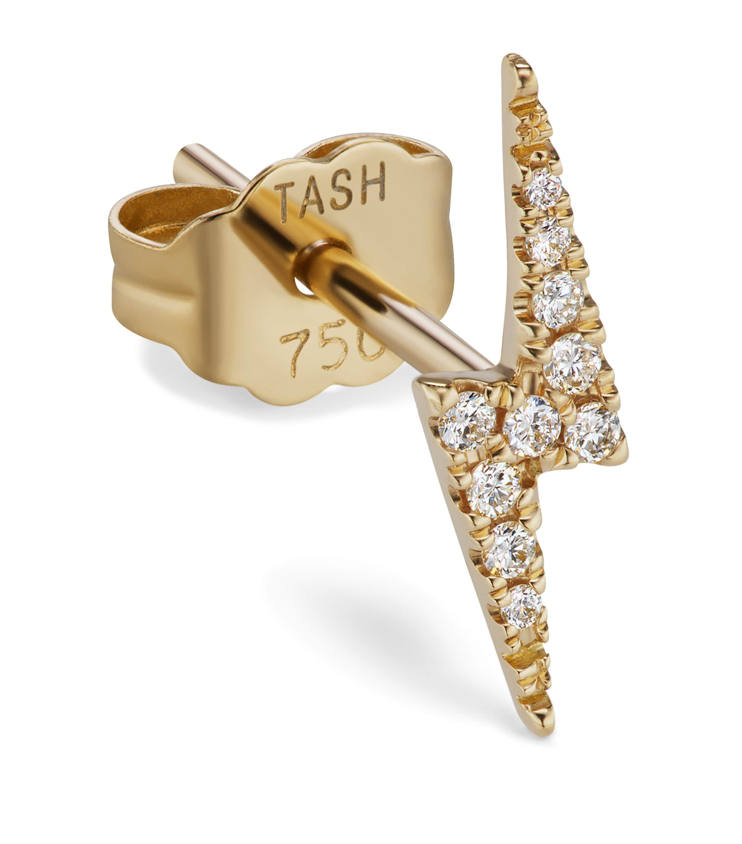 Yellow Gold and Diamond Lightning Bolt Threaded Stud Earring (11mm)