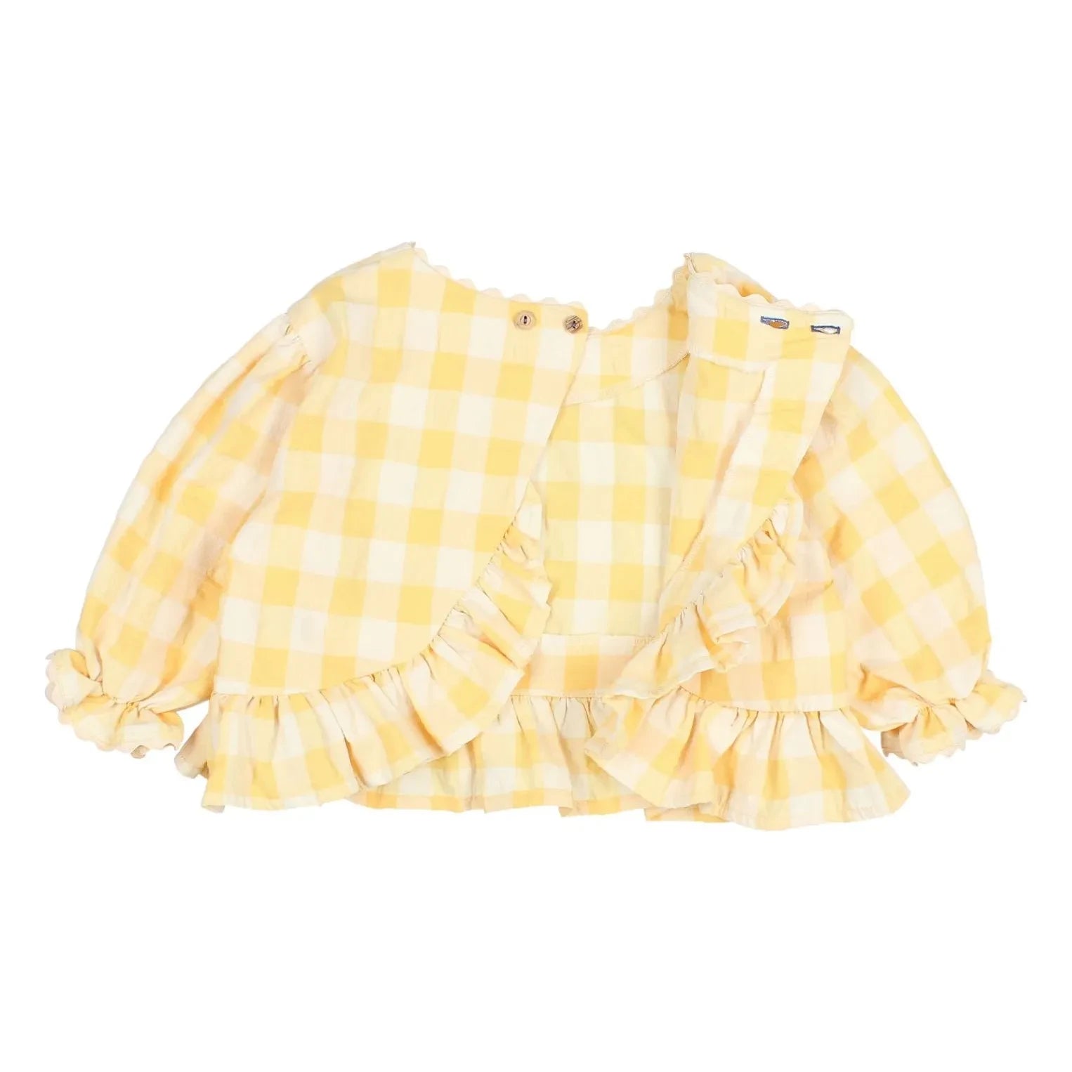Búho - 3/4 Sleeve Gingham Seersucker Blouse | Yellow