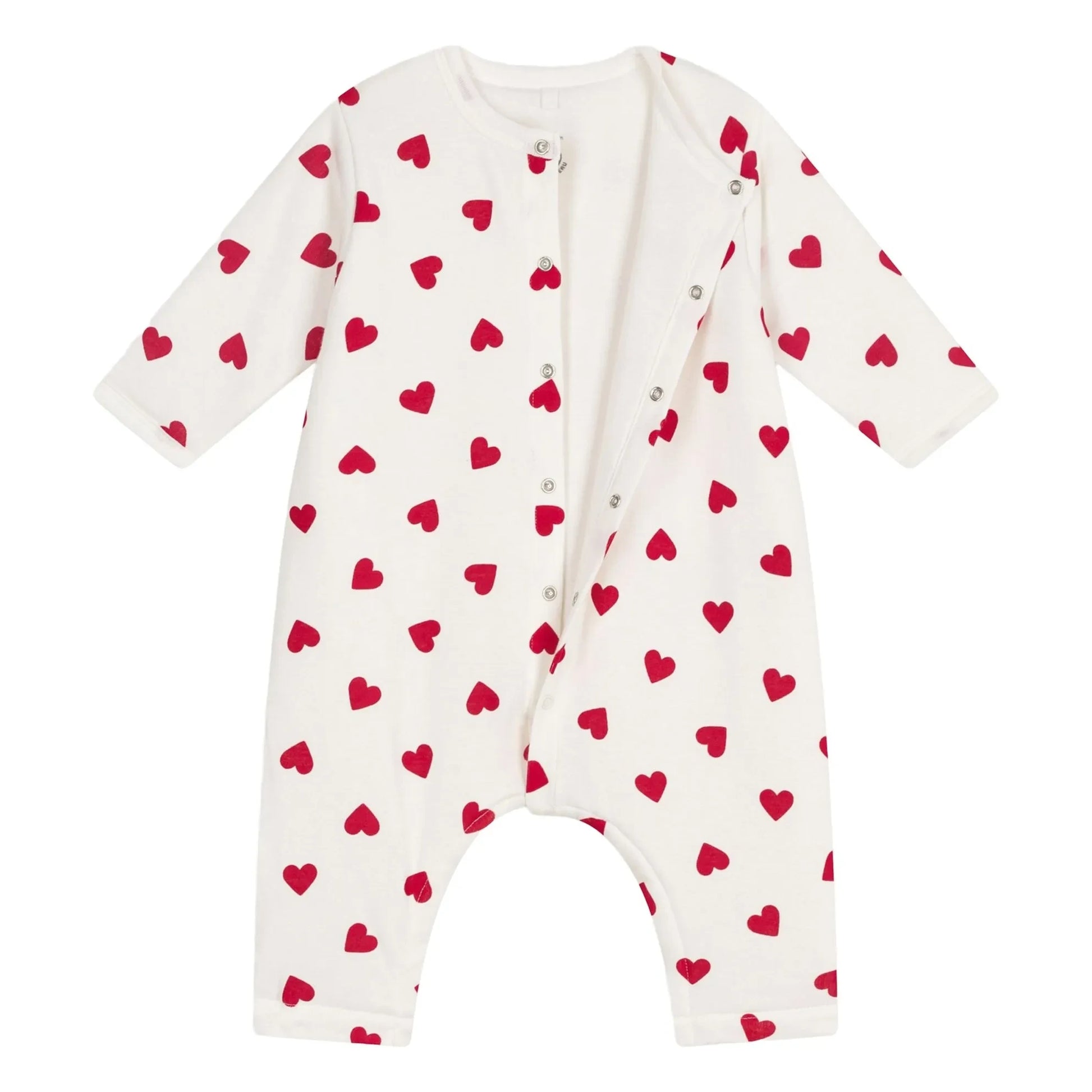 Petit Bateau - Cotton Wadded Hearts Jumpsuit | White
