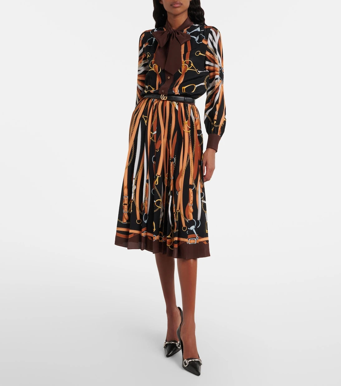 Gucci - Printed tie-neck silk shirt dress