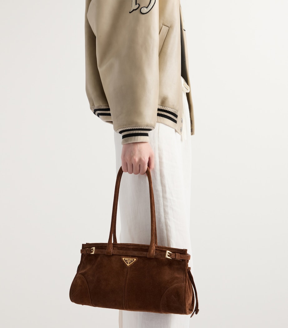 Prada Brown Medium Suede Belted Bonnie Shoulder Bag