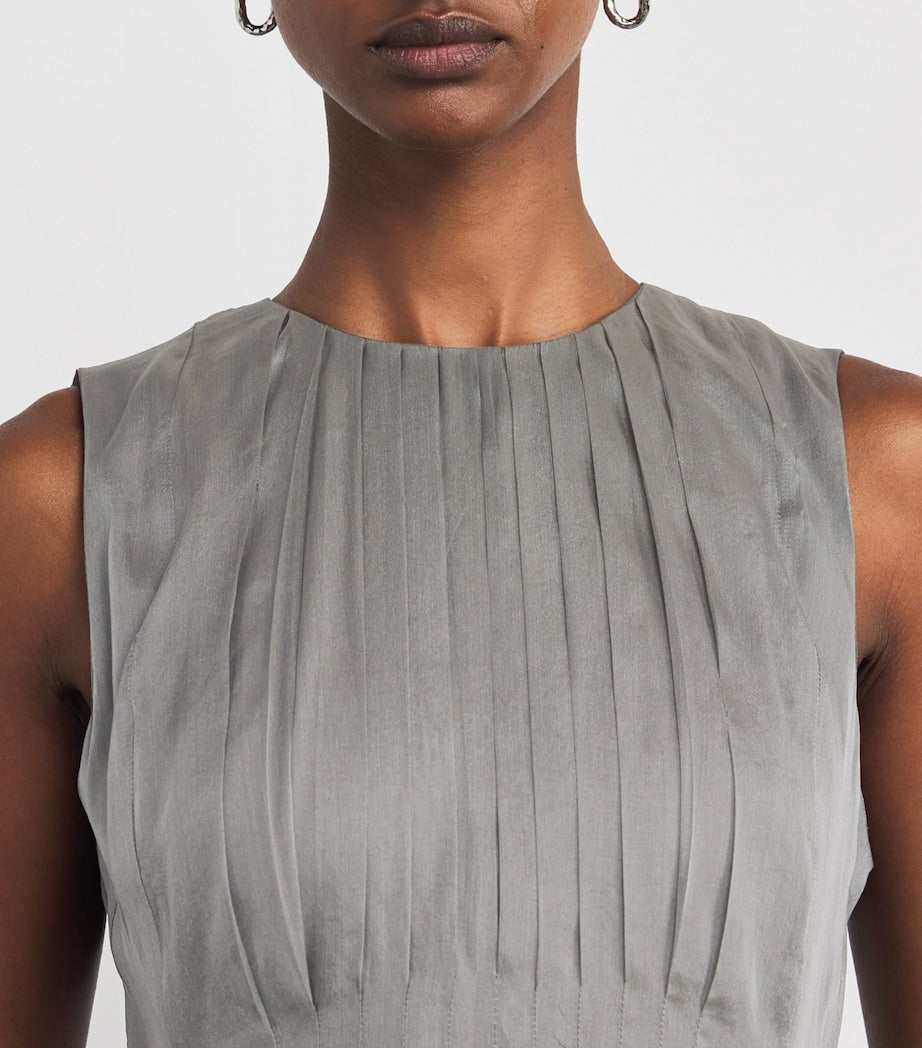 Max Mara Grey Silk-Blend Organza Midi Dress