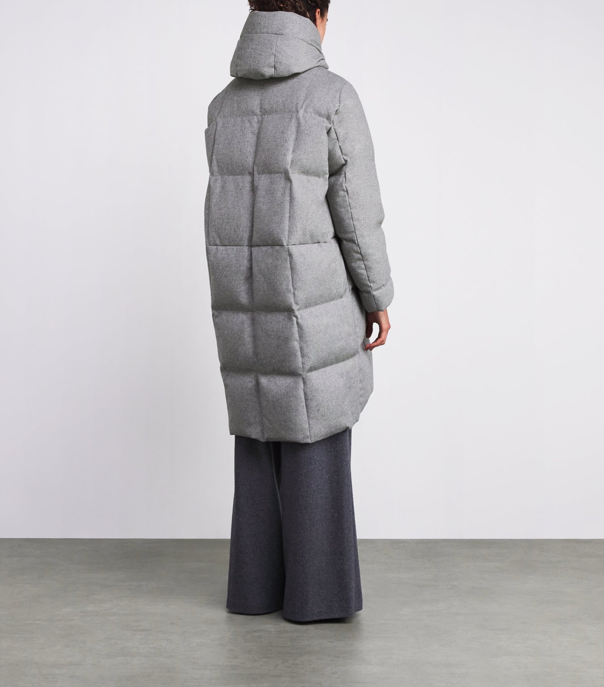Grey Down-Silk-Cashmere Puffer Coat