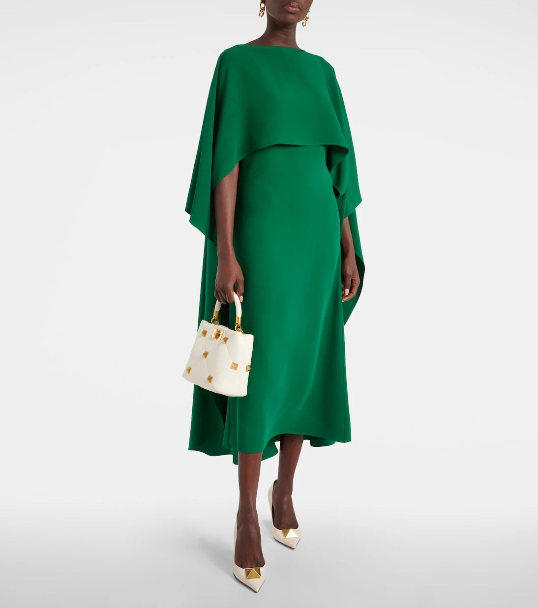 Valentino - Caped silk crêpe midi dress