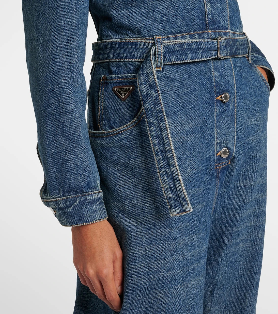 Prada - Belted denim jumpsuit