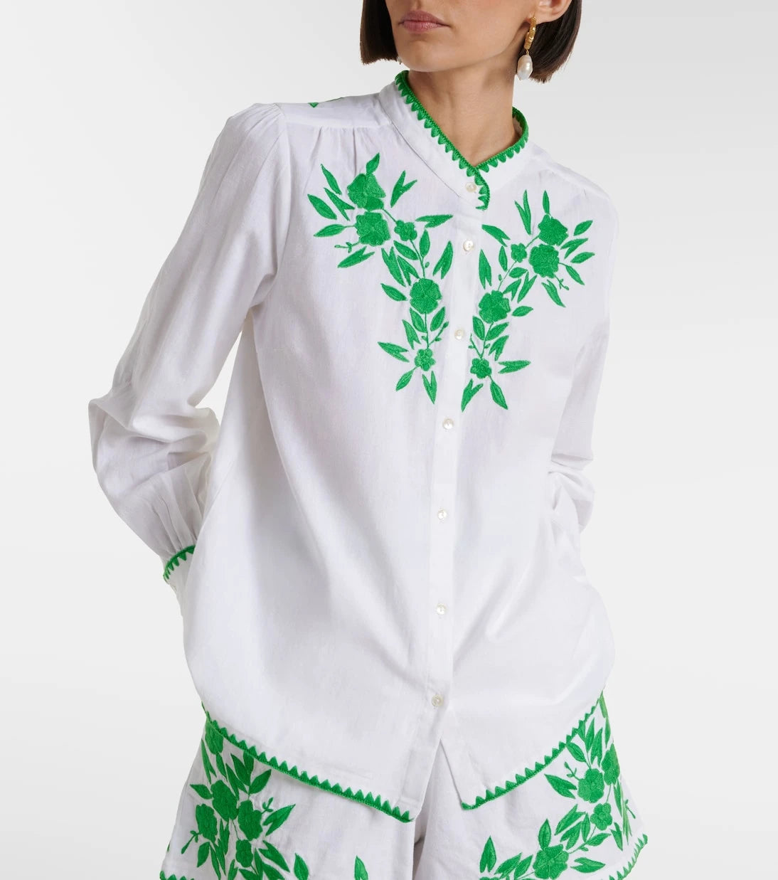 Juliet Dunn - Embroidered cotton and linen shirt