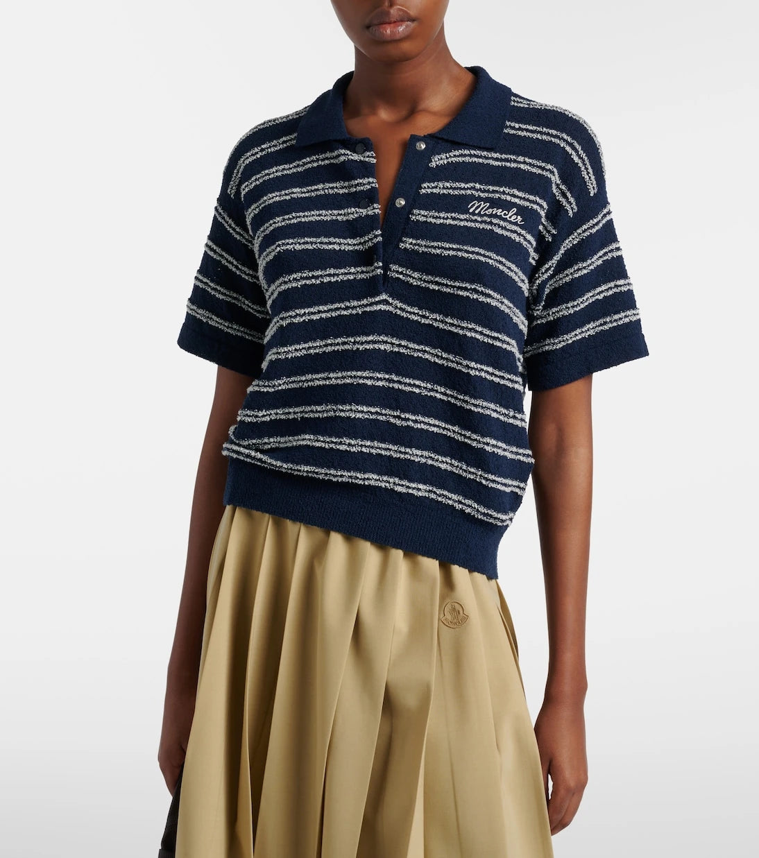 Moncler - Logo striped cotton-blend polo sweater
