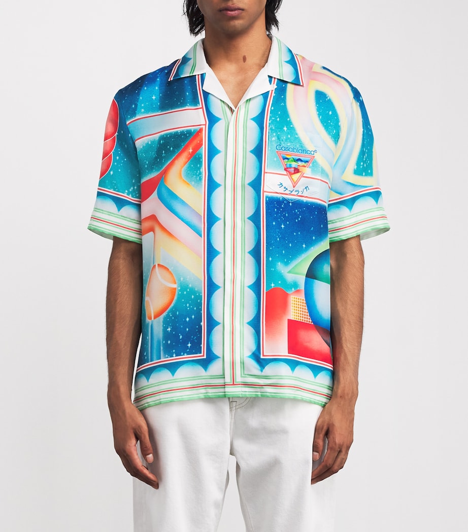 Silk Galaxy Court Print Short-Sleeve Shirt