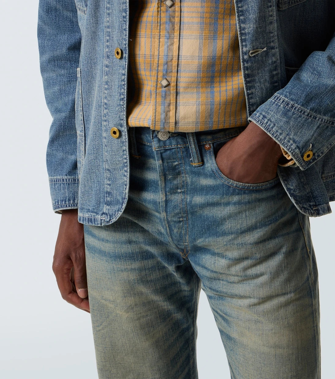 RRL - بنطلون جينز بقصة مستقيمة وخصر متوسط الارتفاع