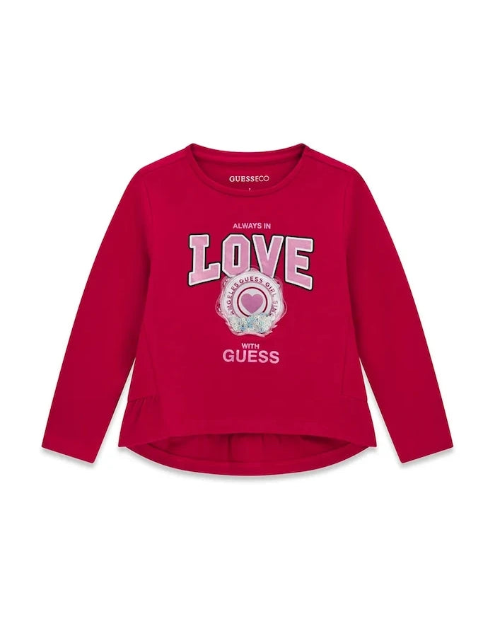 Guess çocuklar için pamuk ve elastan uzun kollu bluz