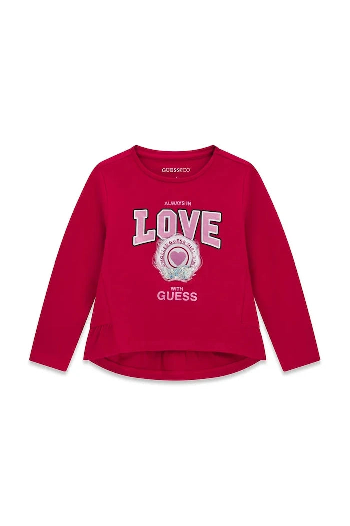 Guess çocuklar için pamuk ve elastan uzun kollu bluz