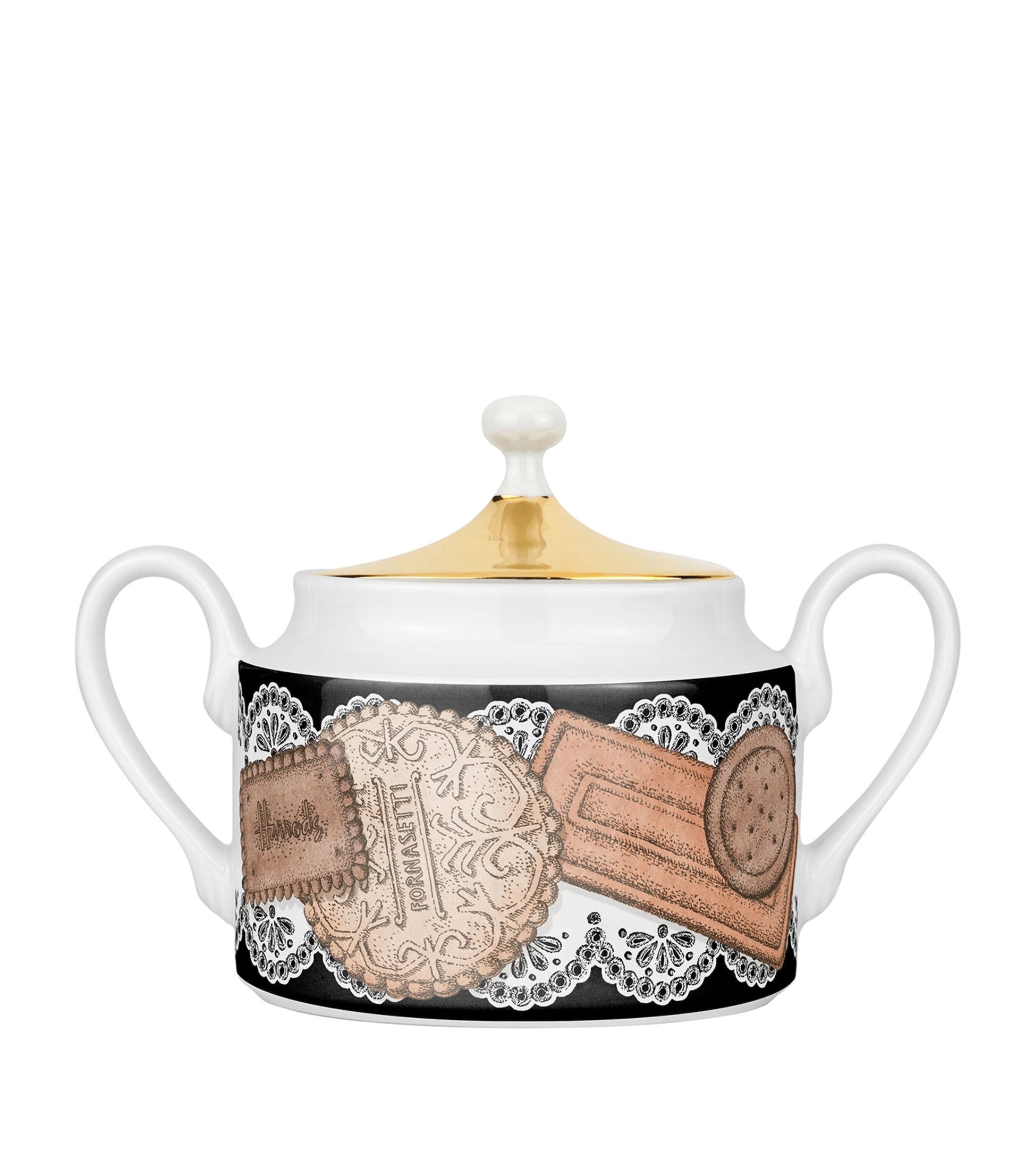 Fornasetti 175 Anniversary Edition Porcelain Biscotti Sugar Bowl