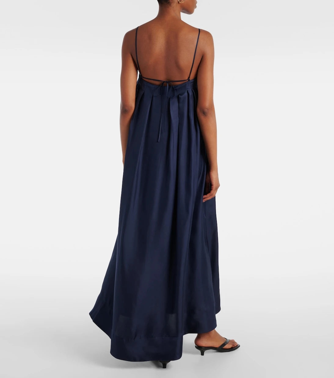 Asceno - Heather pleated silk twill maxi dress