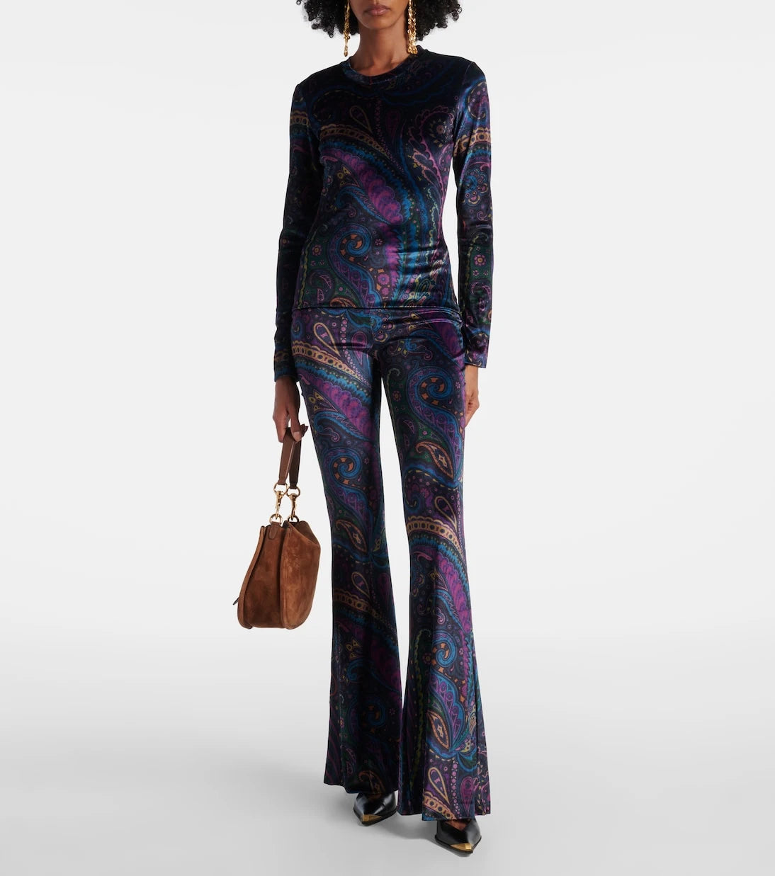 Etro - Desenli yüksek belli kadife boru paça pantolon