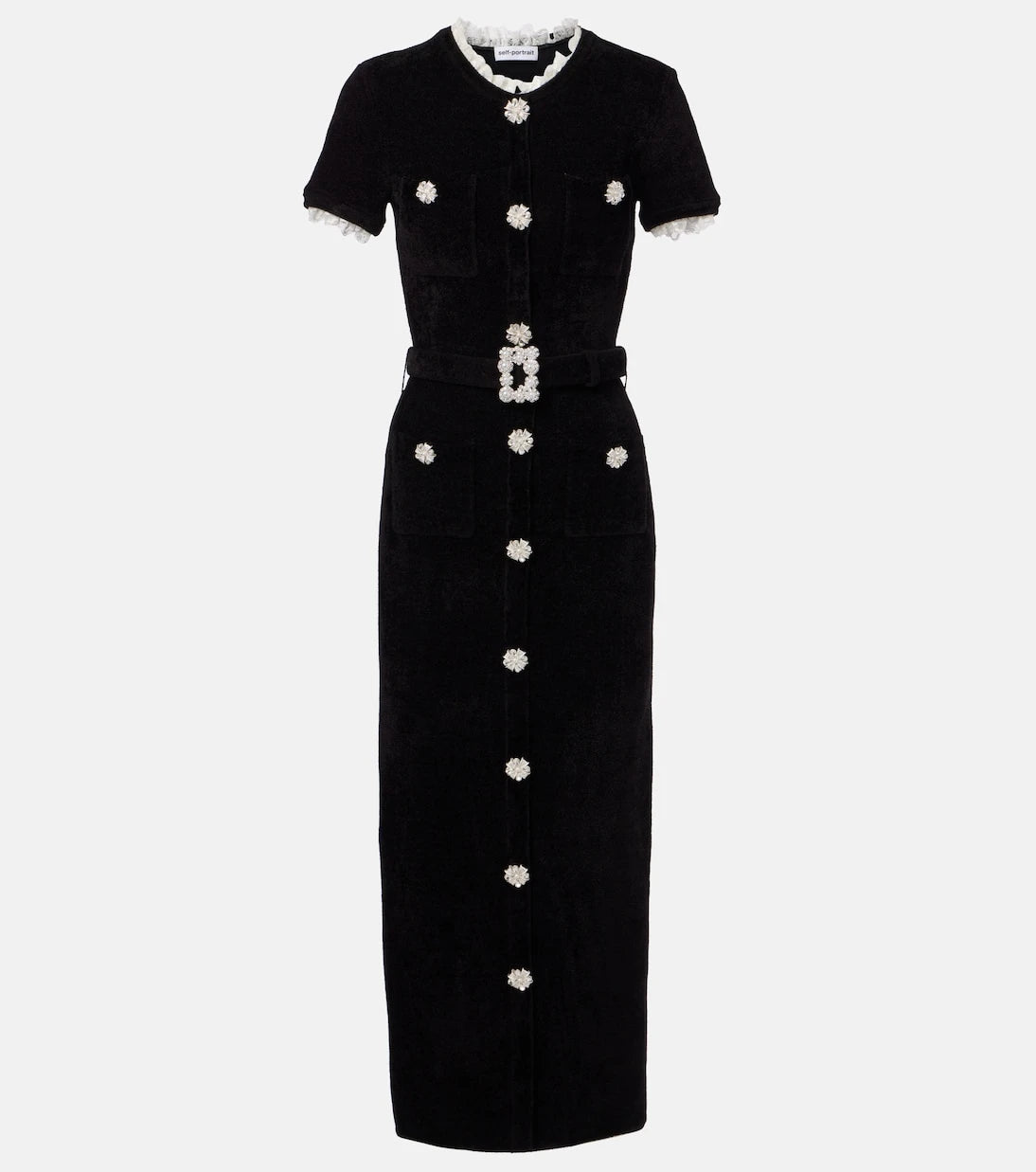 Self-Portrait - Crystal-embellished chenille midi dress