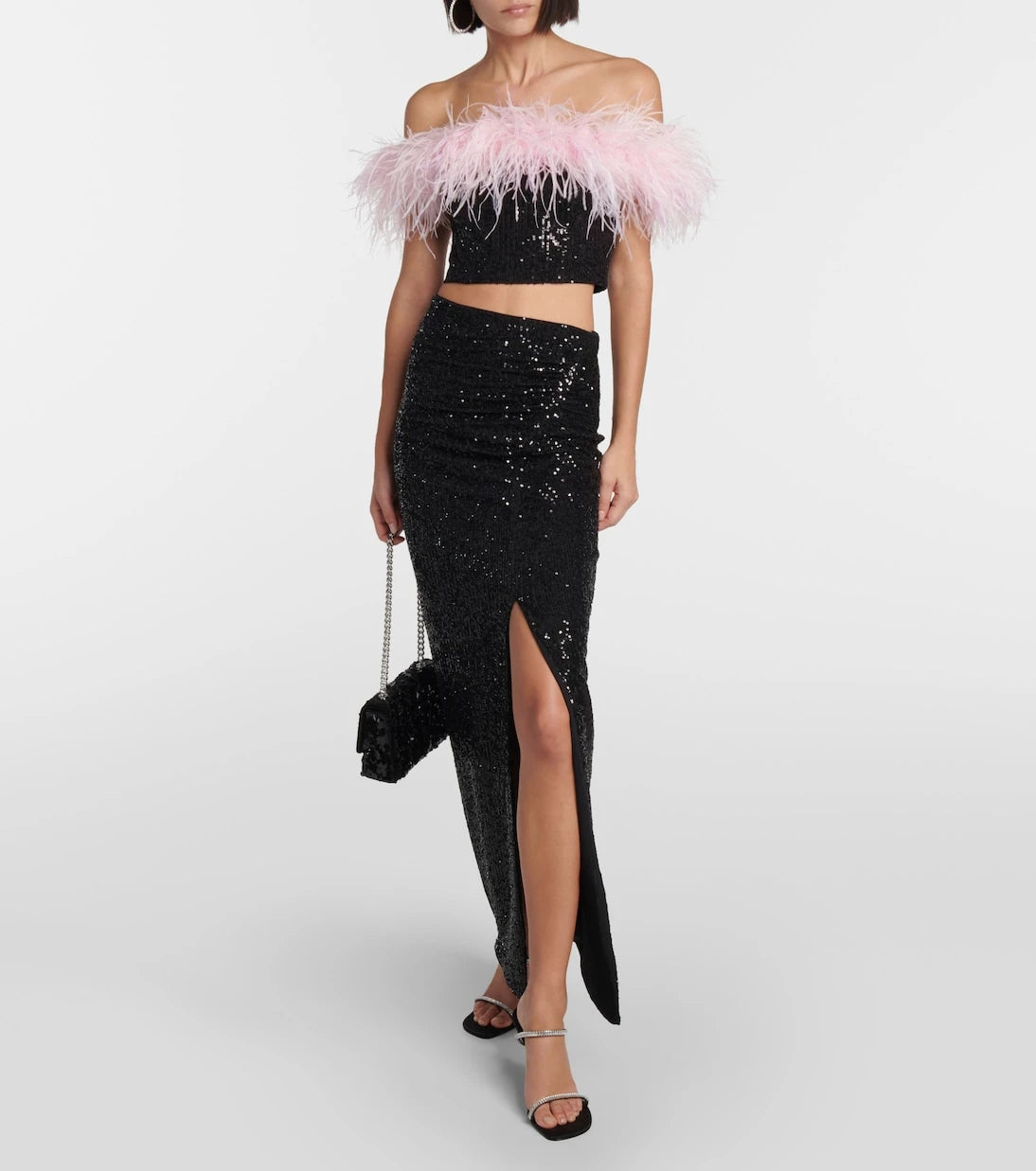 Self-Portrait - Sequined ruched maxi skirt
