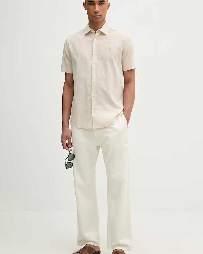 U.S. Polo Assn. Erkek Keten Safari Gömlek LINEN BLEND SS