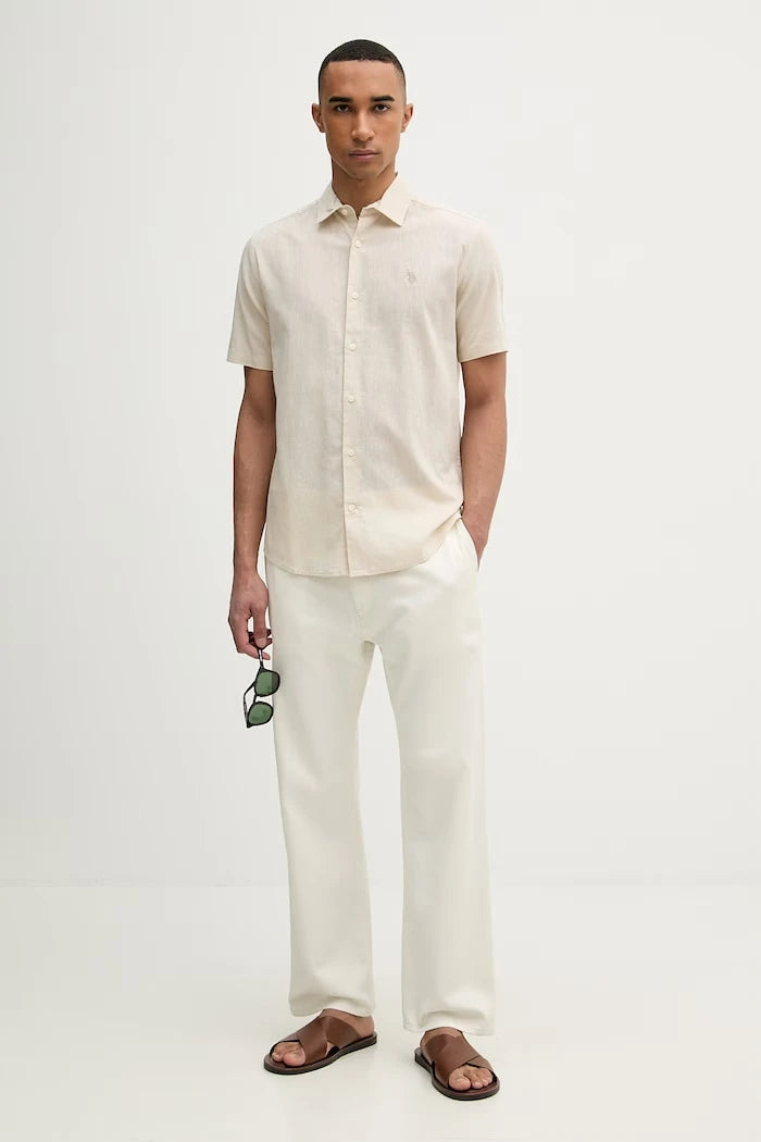 U.S. Polo Assn. Erkek Keten Safari Gömlek LINEN BLEND SS
