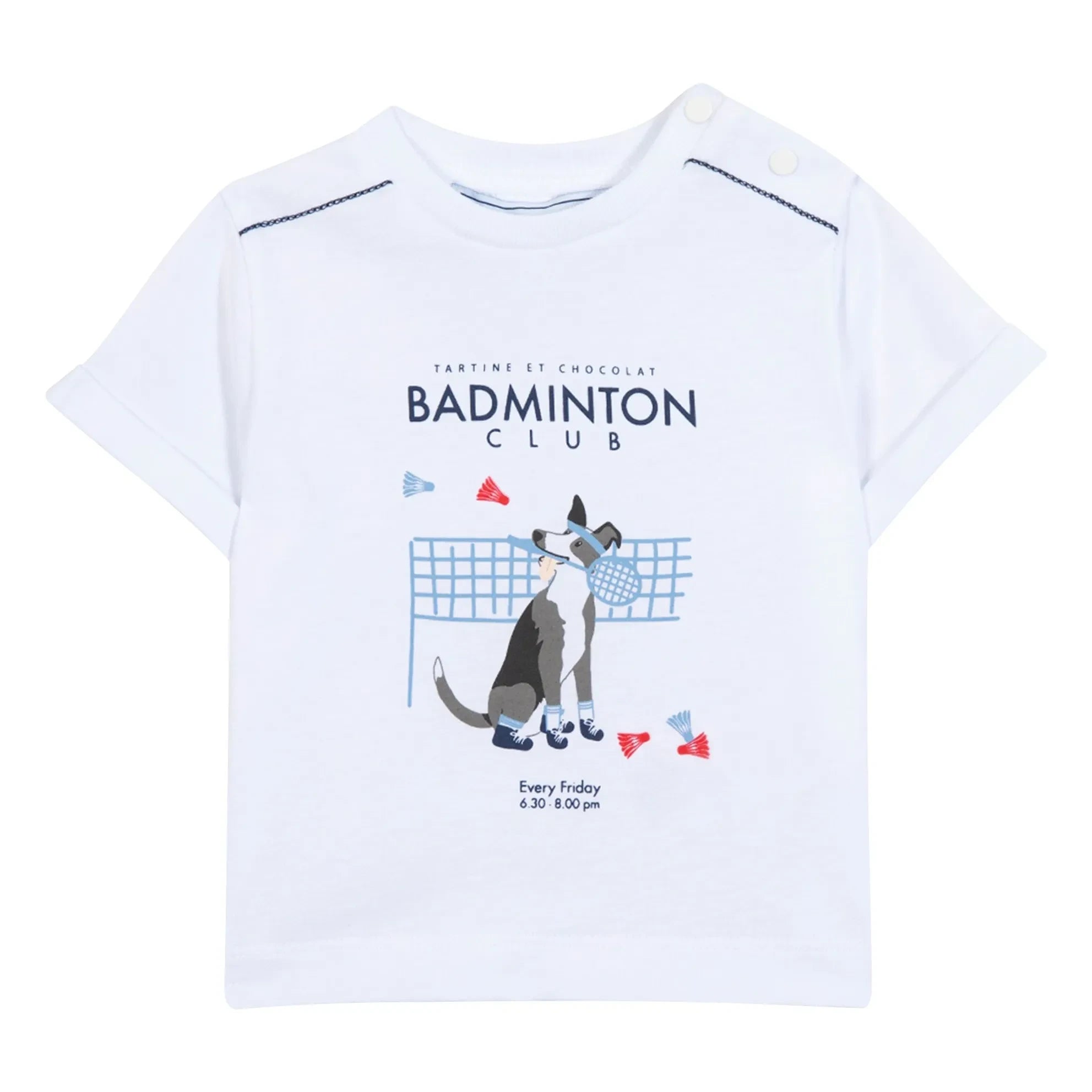 Tartine et Chocolat - Badminton Club Dog T-shirt | White