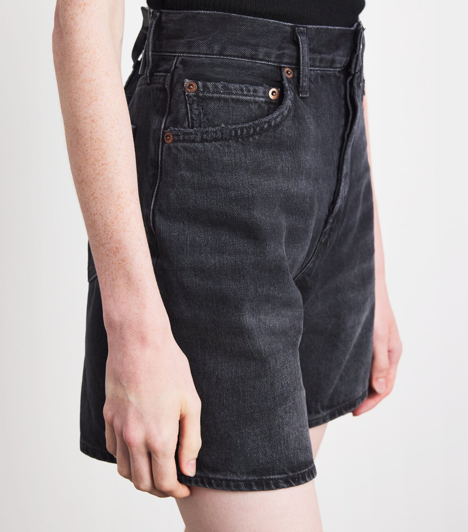 AGOLDE Black Denim Dame Wide-Leg Shorts
