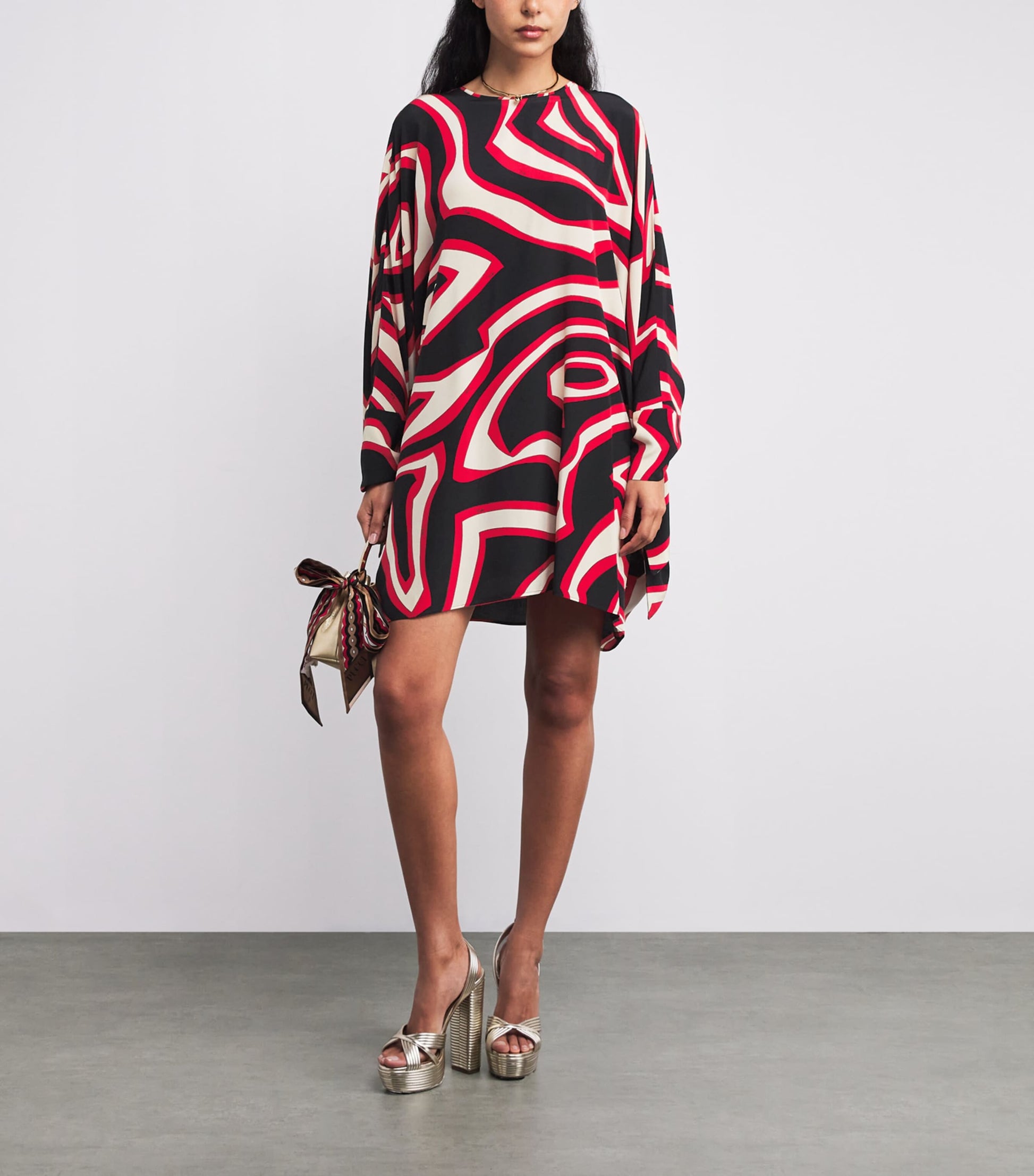 Pucci Red Silk Labirinto Print Mini Kaftan Dress