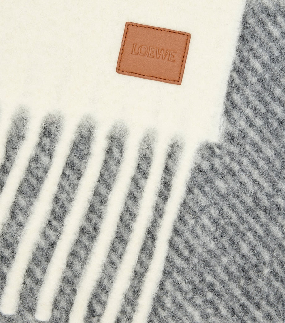 Grey Alpaca-Wool-Blend Jacquard Stripe Scarf