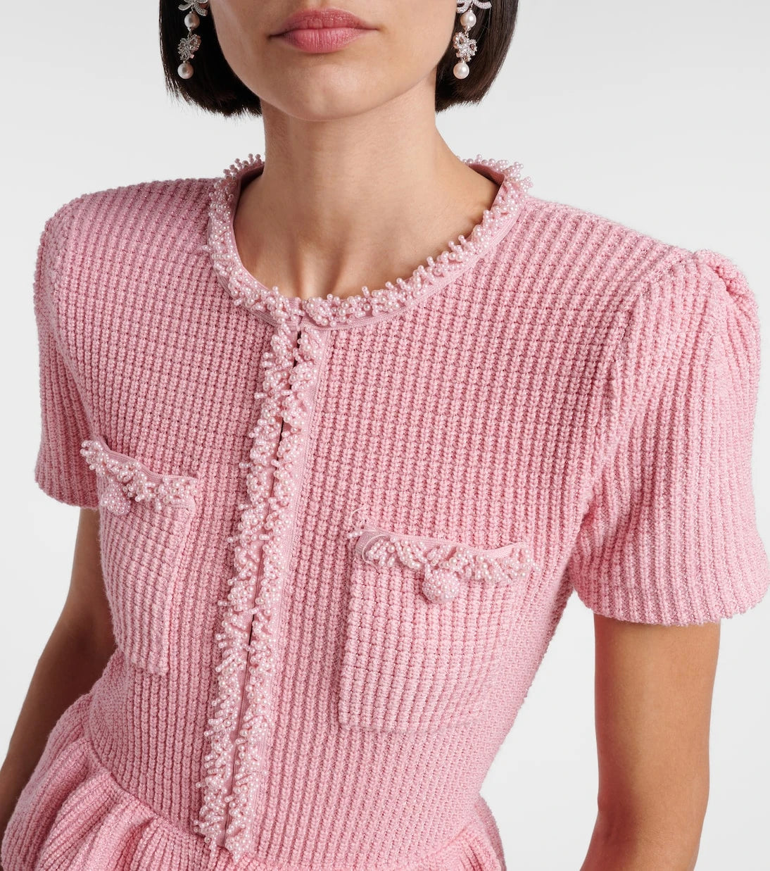 Self-Portrait - Waffle-knit peplum midi dress