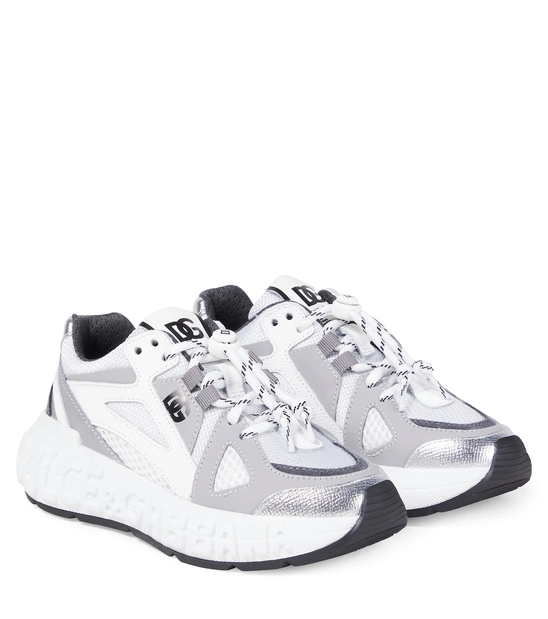 Dolce&Gabbana Kids - Embossed logo leather-trimmed sneakers