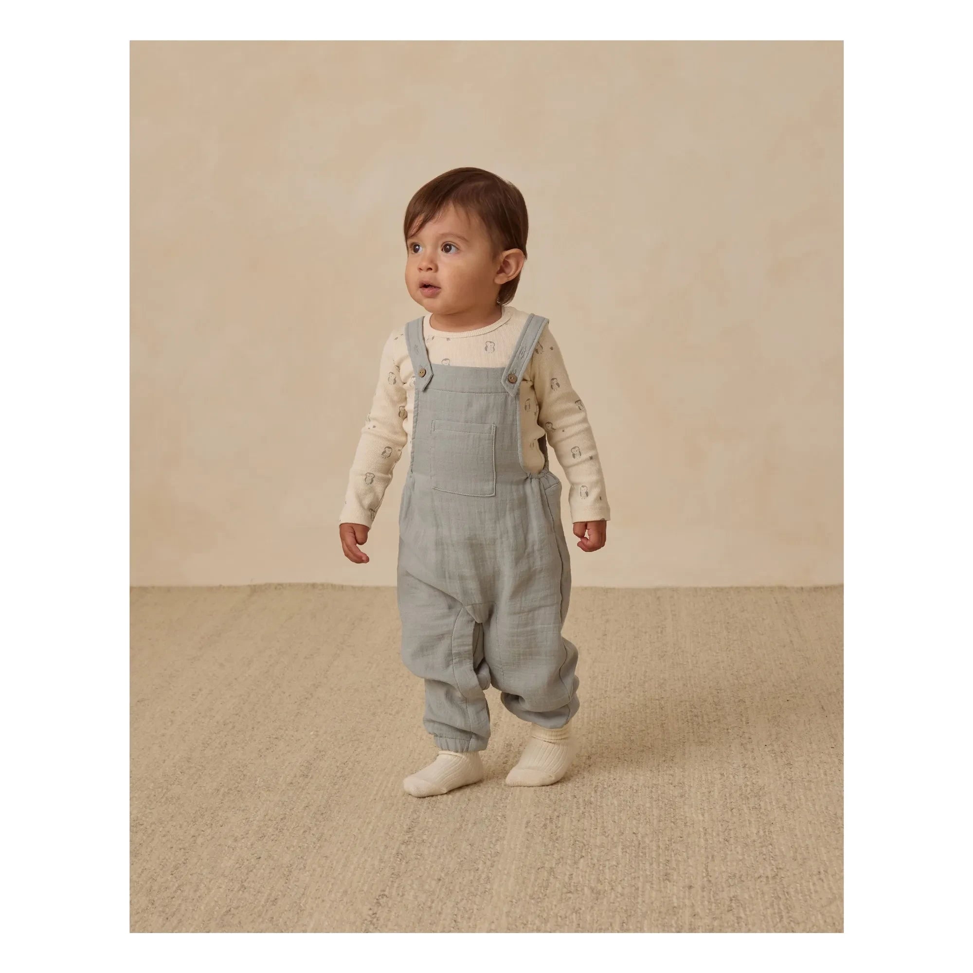 Quincy Mae - Organic Cotton Gauze Dungarees | Grey blue