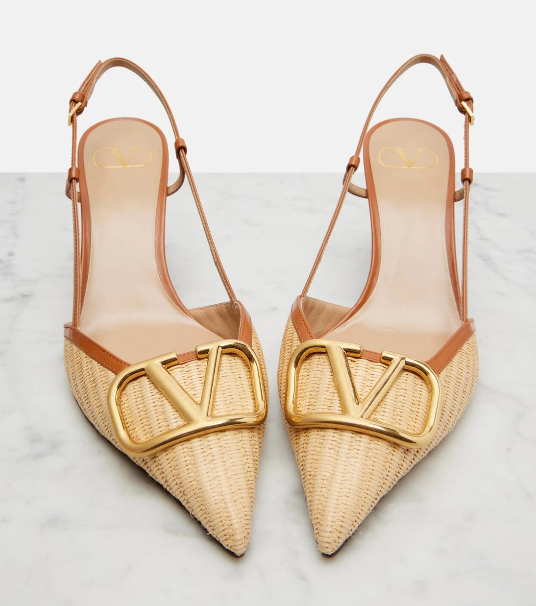 Valentino Garavani - VLogo leather-trimmed slingback pumps