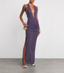 Purple Stretch-Mesh Maxi Dress