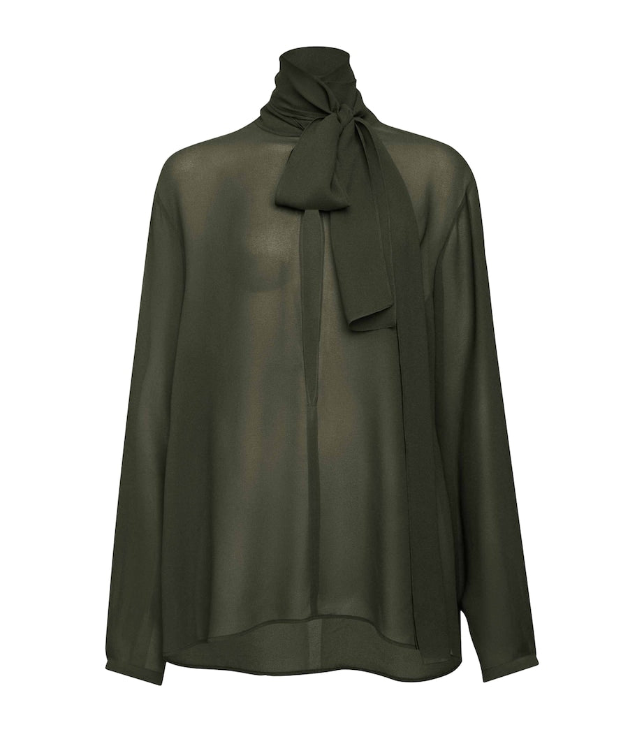 Green Georgette Pussybow Blouse