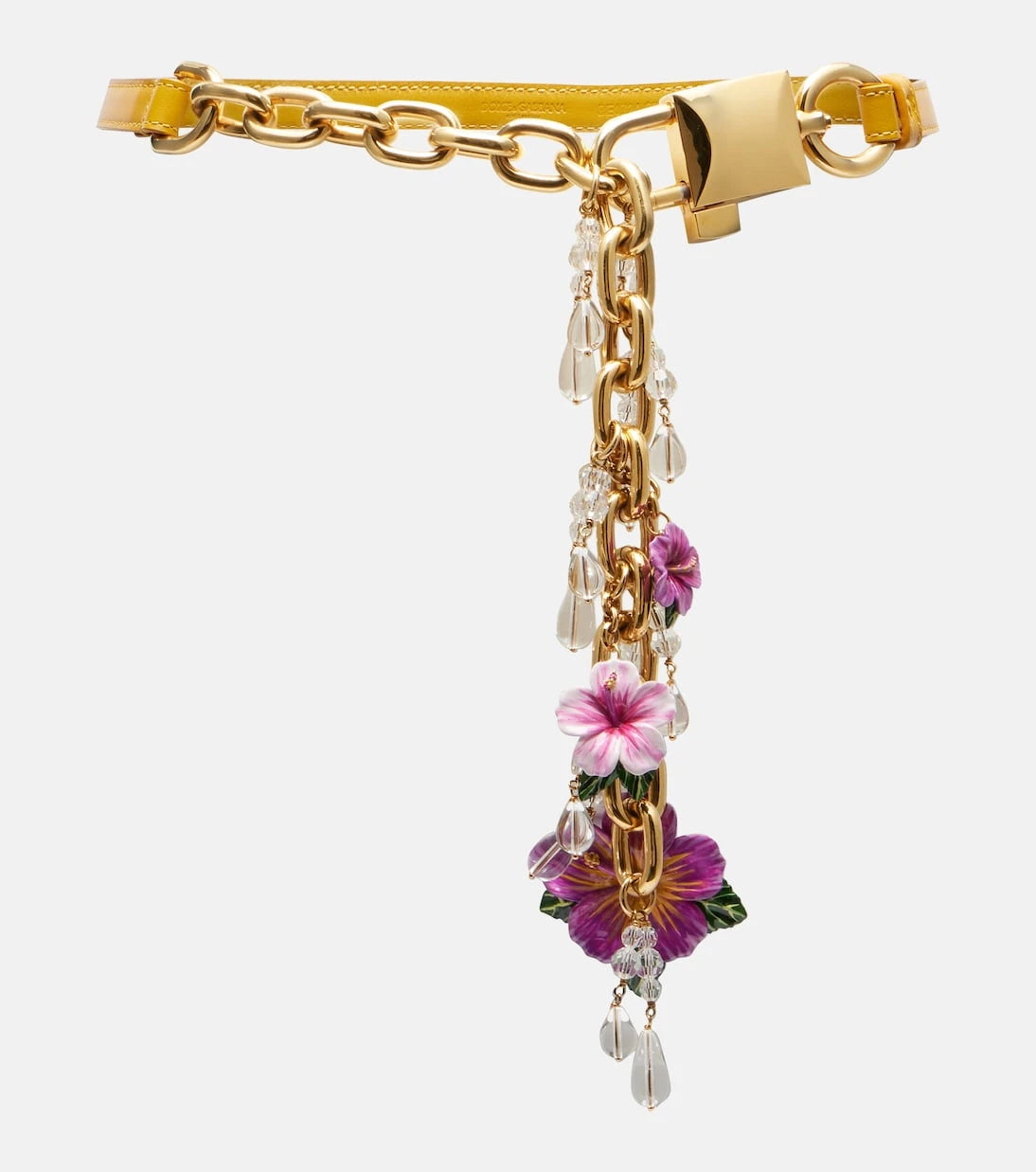 Dolce&Gabbana - Embellished floral leather and chain belt