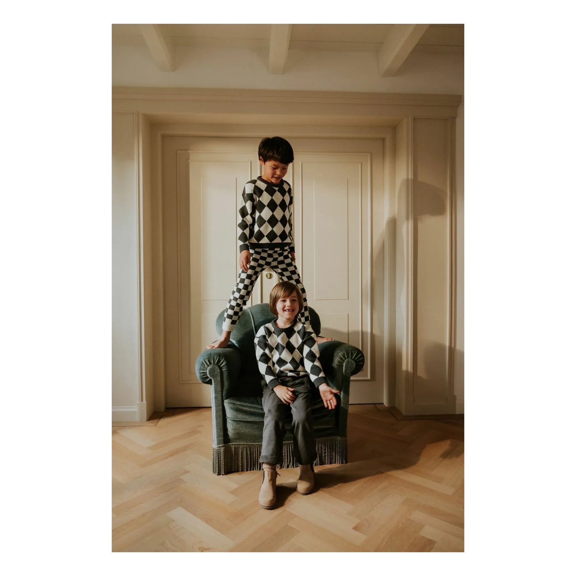 Yuki - Organic Cotton Check Sweater | Grey