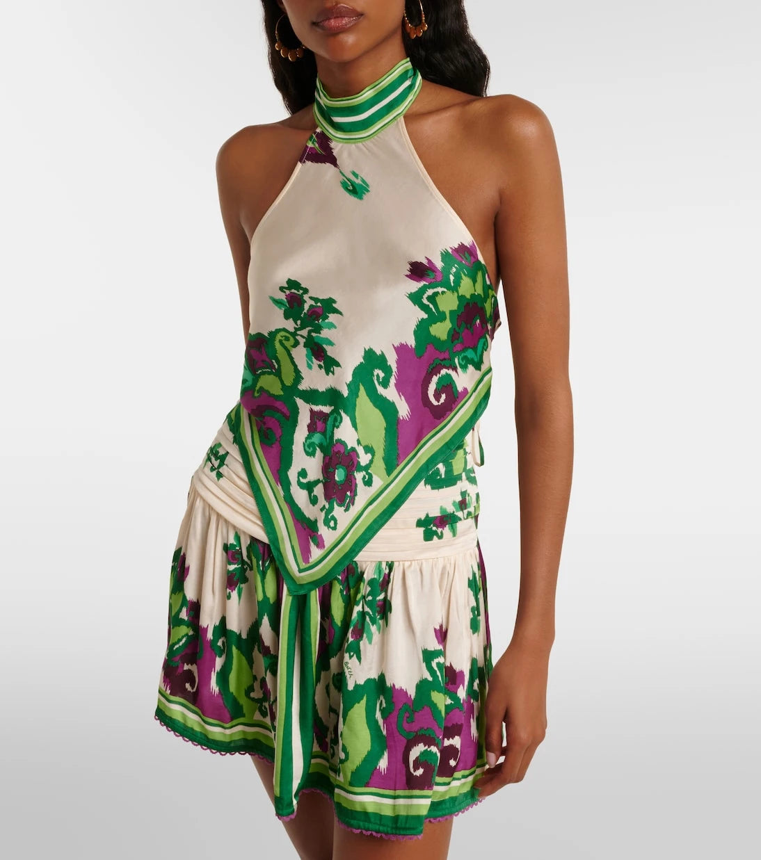 Poupette St Barth - Guilia printed halterneck satin top