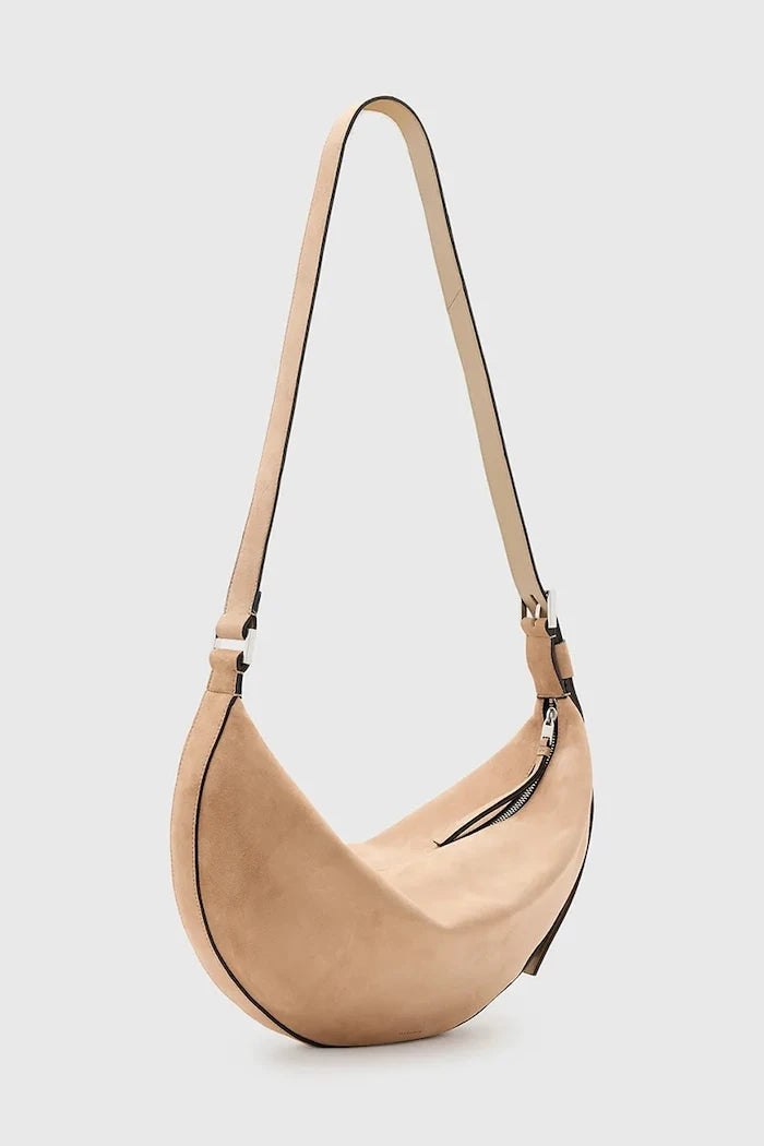 Велурена чанта AllSaints HALFMOON