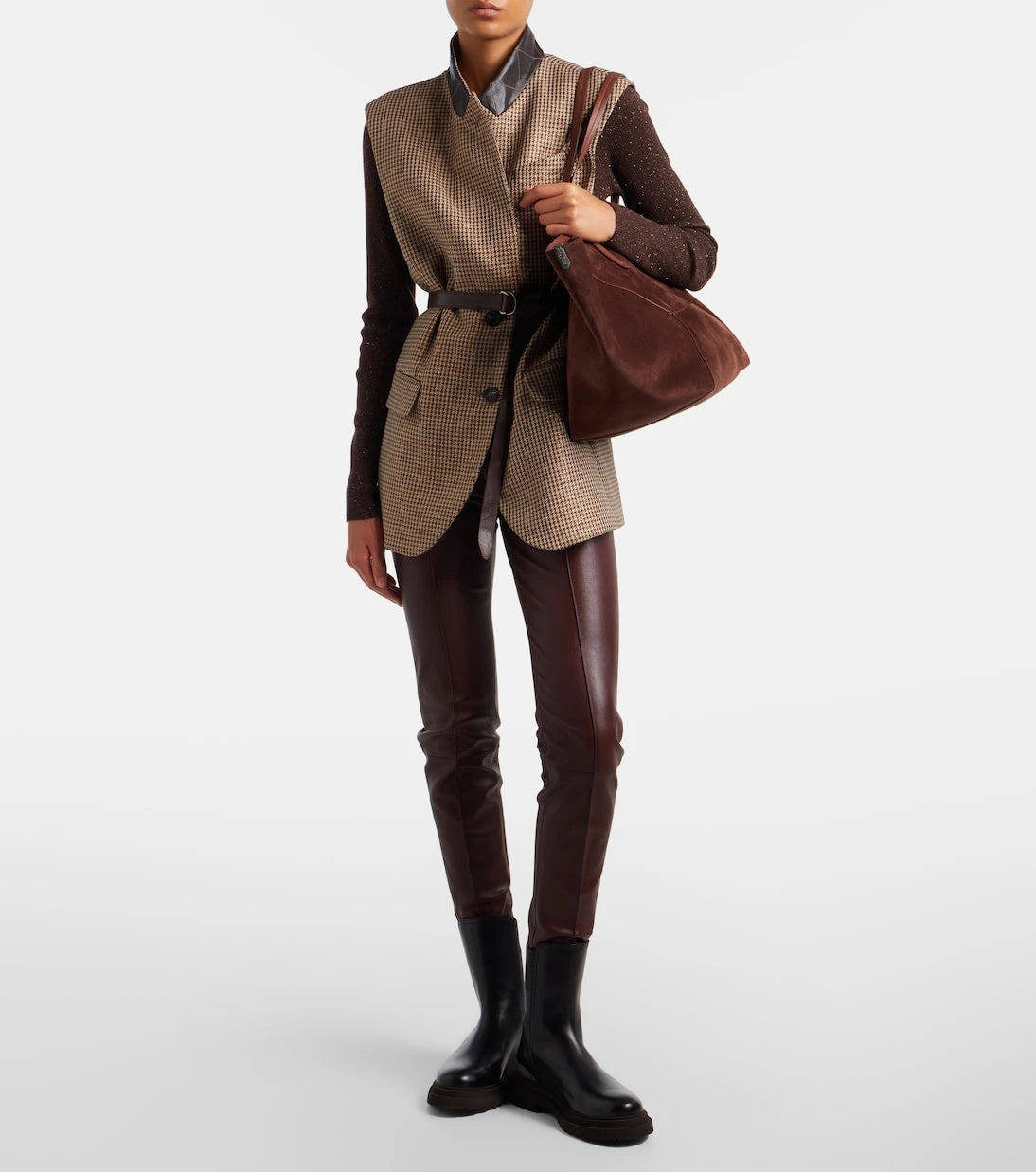 Brunello Cucinelli - Wool-trimmed leather slim pants