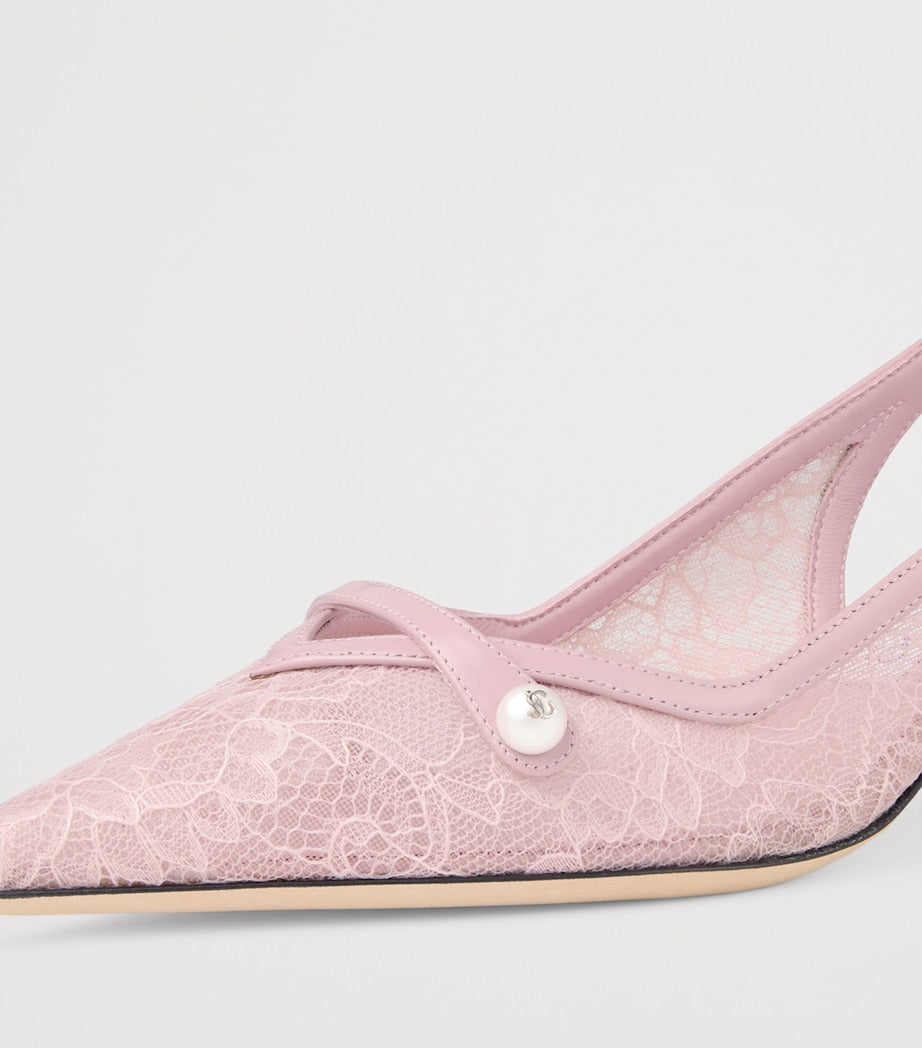 Amita 45 Lace-Leather Slingback Pumps