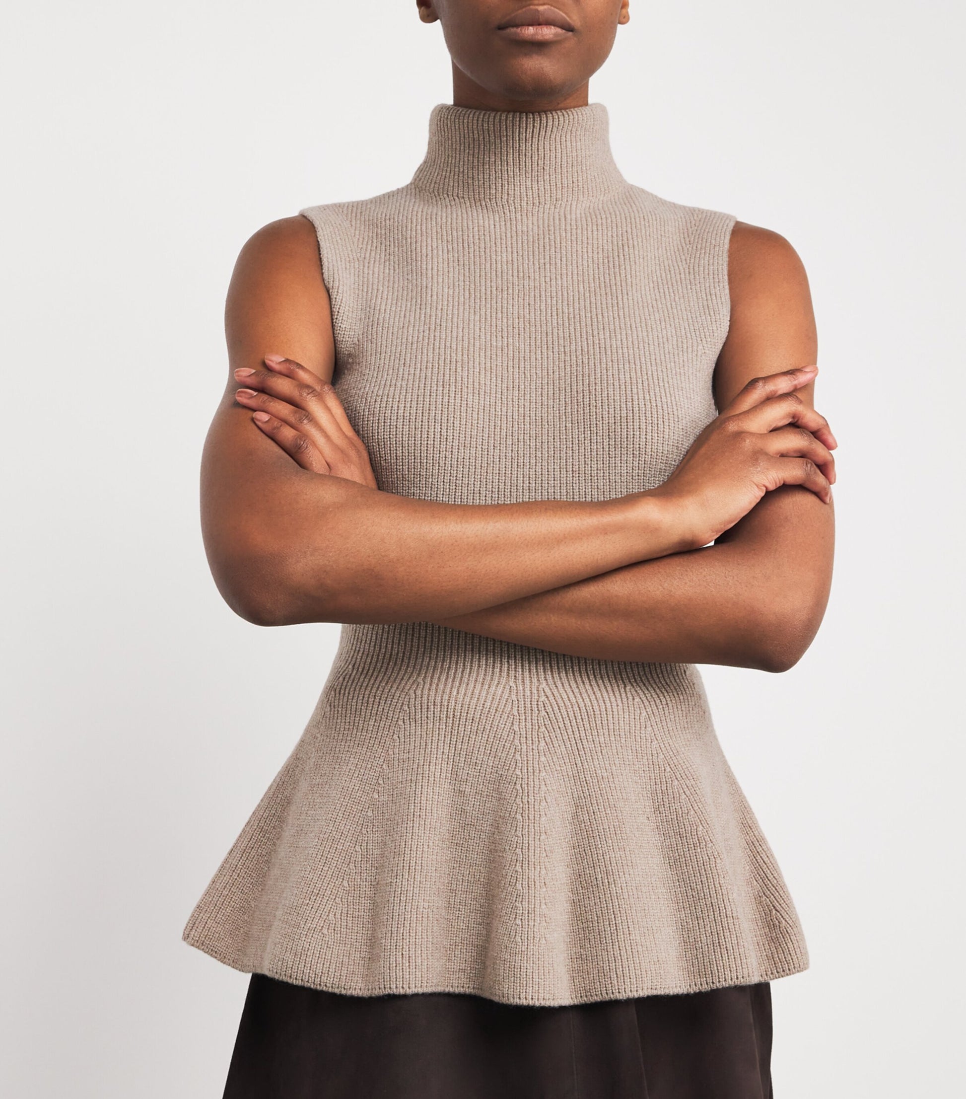 Róhe Black Wool-Cashmere Sleeveless Peplum Top