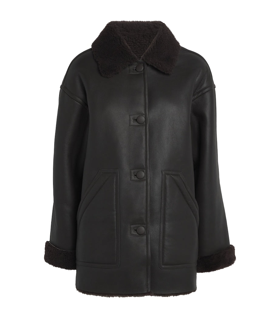 Sandro Paris Brown Shearling-Lined Leather Jacket
