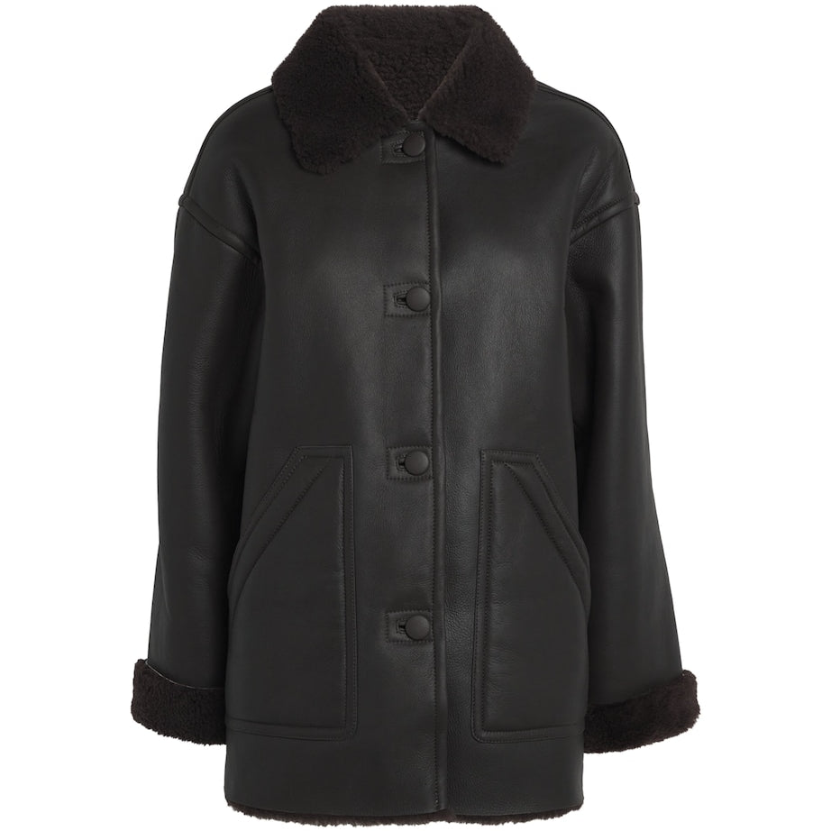 Sandro Paris Brown Shearling-Lined Leather Jacket