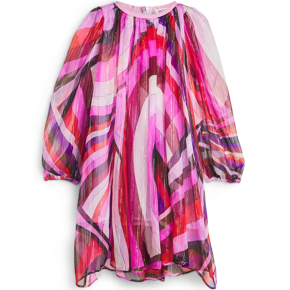 PUCCI Junior Pink Silk Chiffon Iride Print Dress (4-14 Years)