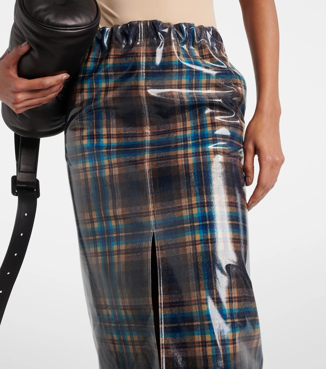 Maison Margiela - Checked coated wool midi skirt