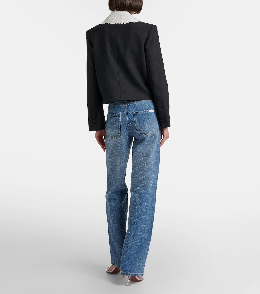 Self-Portrait - Embellished high-rise straight jeans