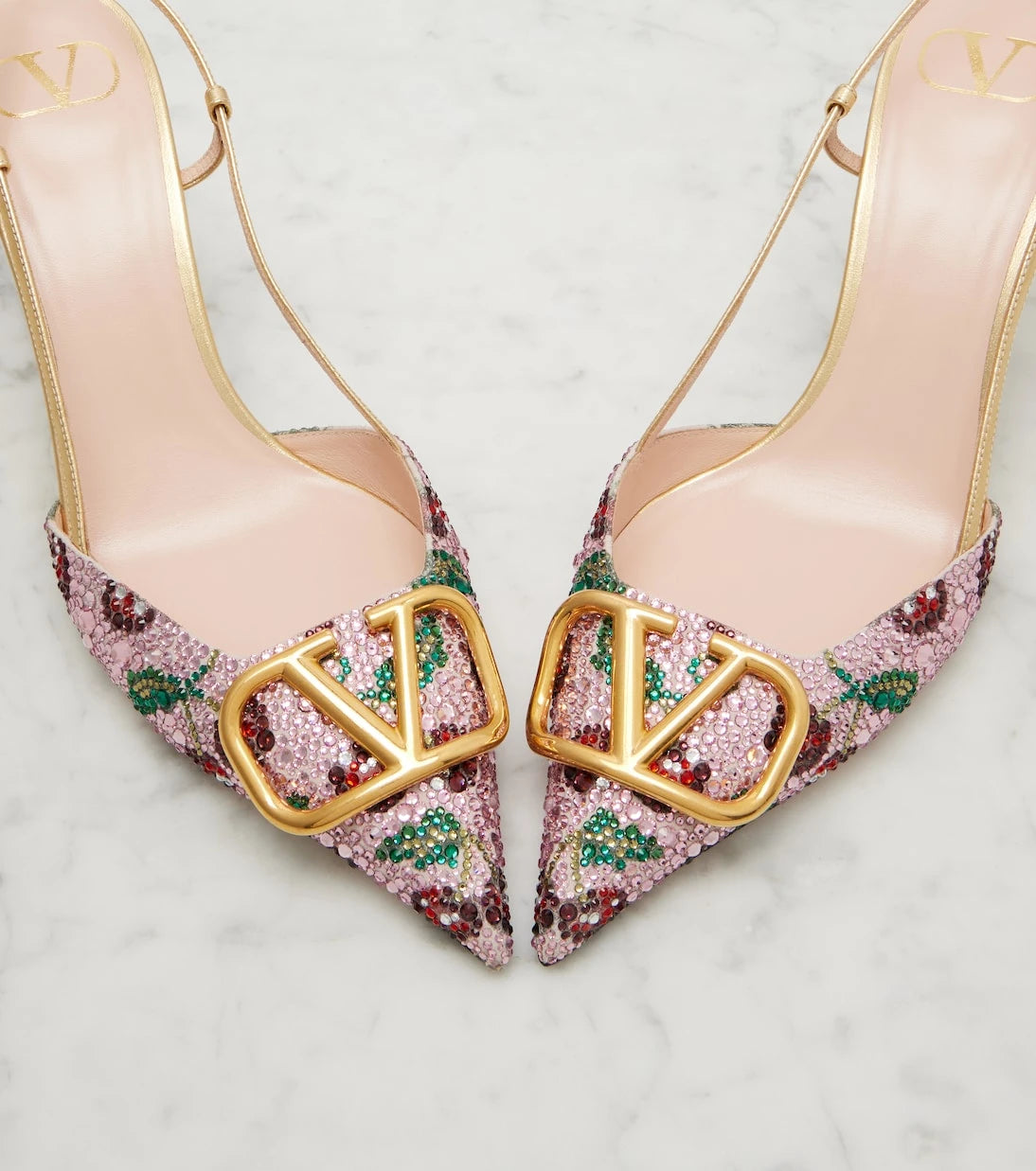 Valentino Garavani - VLogo 80 embellished leather slingback pumps