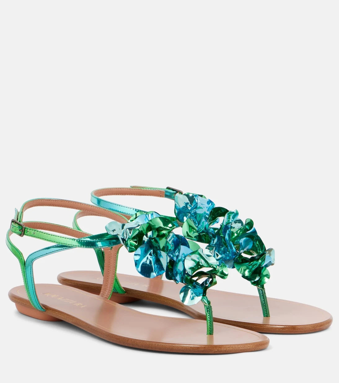 Aquazzura - صندل ثونغ (فليب فلوب) صيفي لامع من الجلد